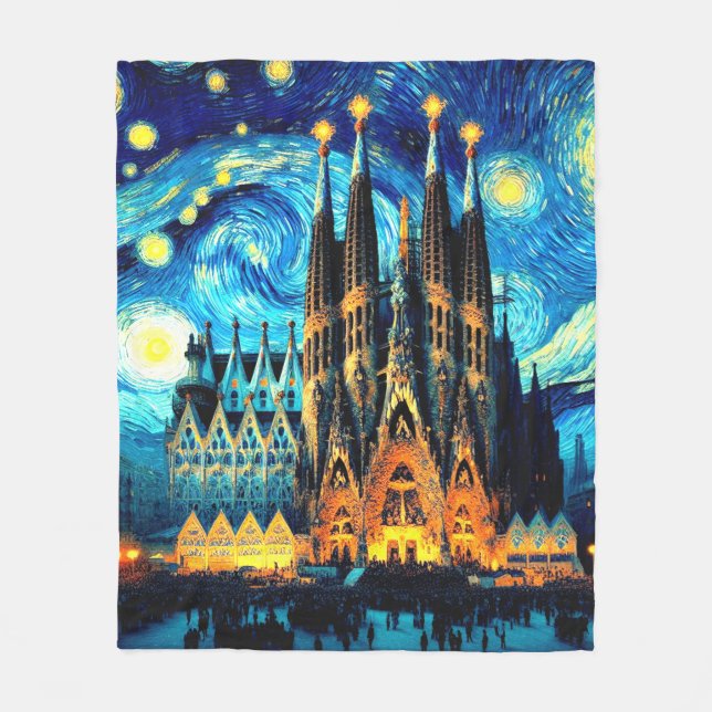 Starry Sagrada Familia Barcelona Fleecedecke (Vorderseite)