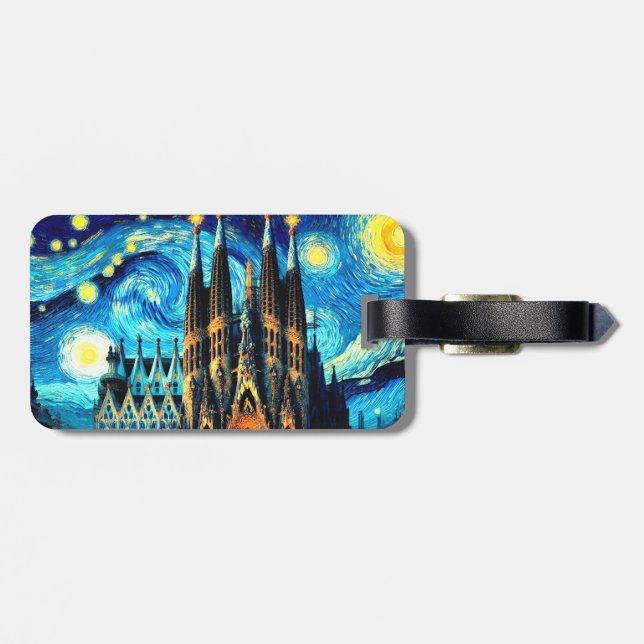 Starry Sagrada Familia Barcelona Gepäckanhänger (Rückseite horizontal)