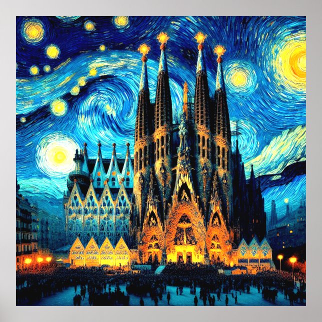 Starry Sagrada Familia Barcelona Poster (Vorne)