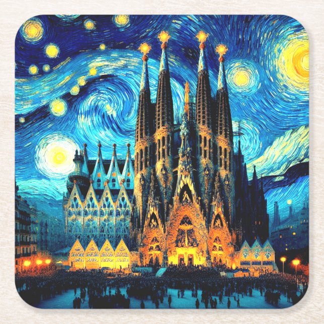 Starry Sagrada Familia Barcelona Rechteckiger Pappuntersetzer (Vorderseite)