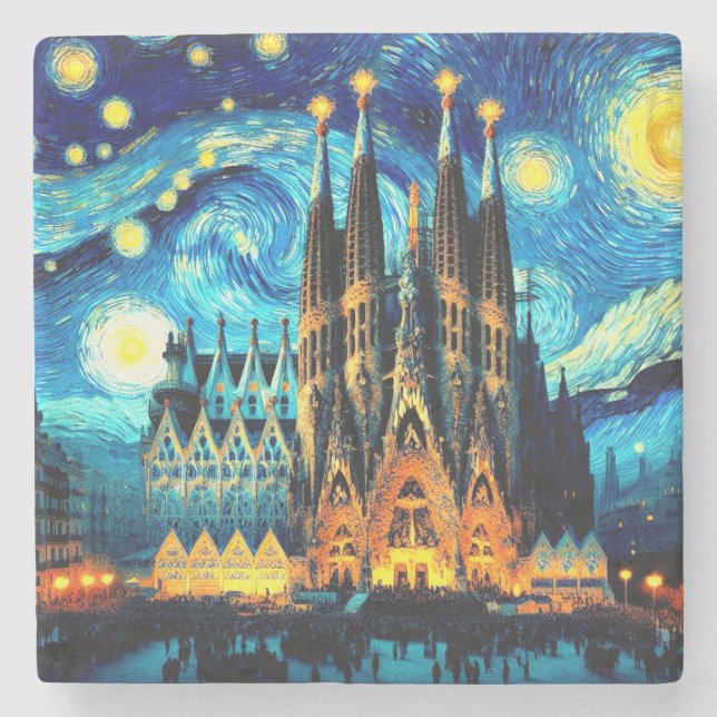 Starry Sagrada Familia Barcelona Steinuntersetzer (Vorderseite)