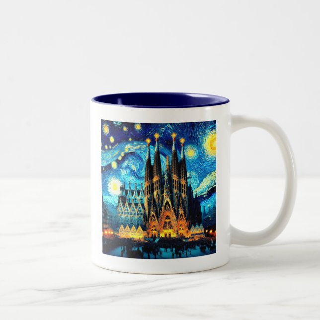 Starry Sagrada Familia Barcelona Zweifarbige Tasse (Rechts)