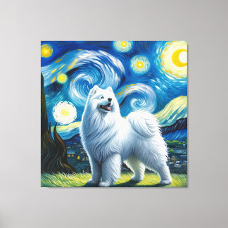 Starry Samoyed Dog Portrait - Portrait für Haustie Leinwanddruck
