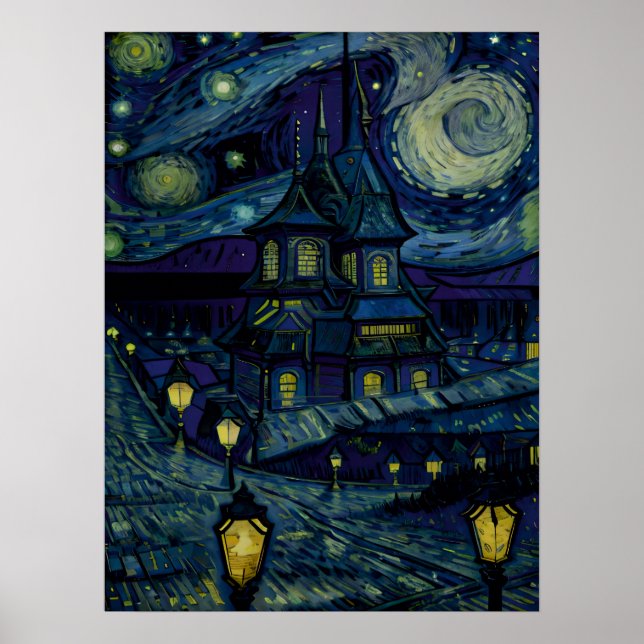 Starry Sanctuary im Stil von Van Gogh Poster (Vorne)