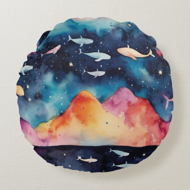 Starry Seascape Rundes Kissen (Vorderseite)