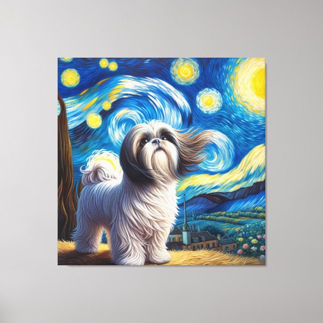 Starry Shih Tzu Dog Portrait - Portrait für Hausti Leinwanddruck (Vorderseite)