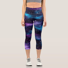 Starry Sky Galaxy Blue & Lila Capri Leggings