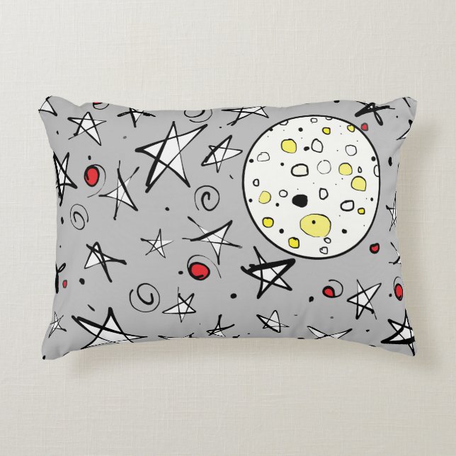 "Starry Sky" Grau mit Mondakzent Pillow Dekokissen (Vorderseite)