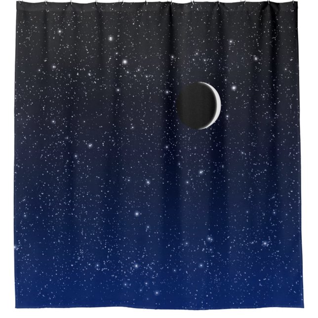 Starry Sky und Crescent Moon, Deep Blue to Black Duschvorhang (Vorderseite)