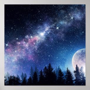 Starry Sky und Moon Poster