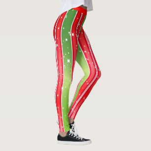 Starry Snowy Red Green Vertical Strips Leggings