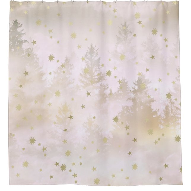 Starry Soft Blush White Forest Dream #1 #decor Duschvorhang (Vorderseite)