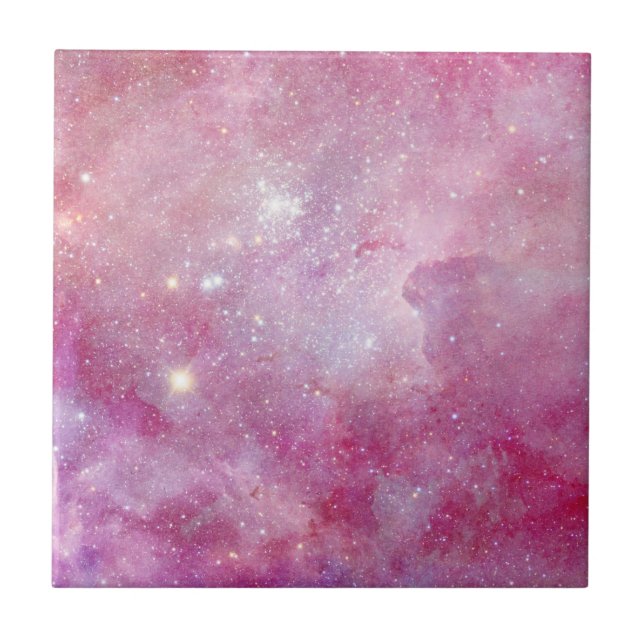 Starry Space Light Pink Watercolor Stars Galaxie Fliese (Vorderseite)