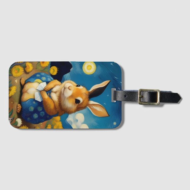 Starry Spring Bunny Luggage Tag Gepäckanhänger (Vorderseite (Horizontal))