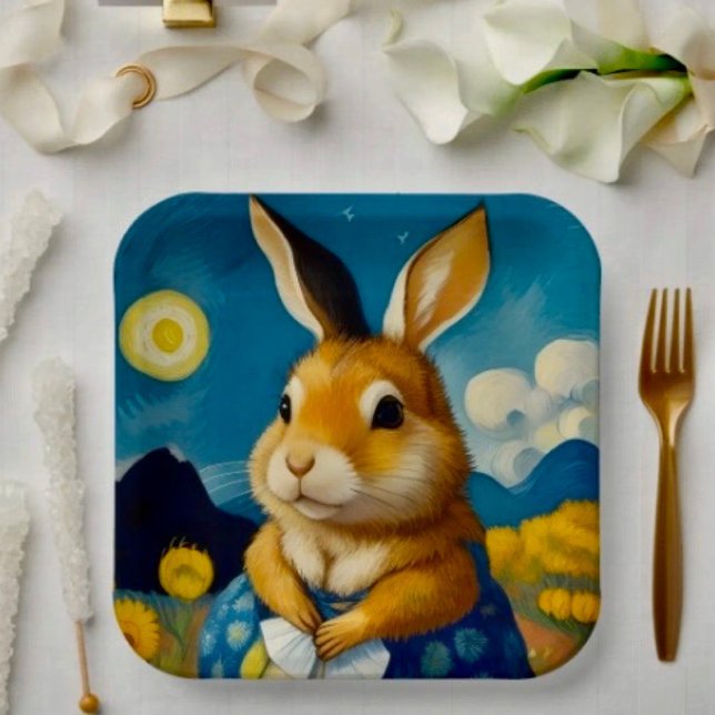 Starry Spring Bunny Paper Plate Pappteller (Von Creator hochgeladen)