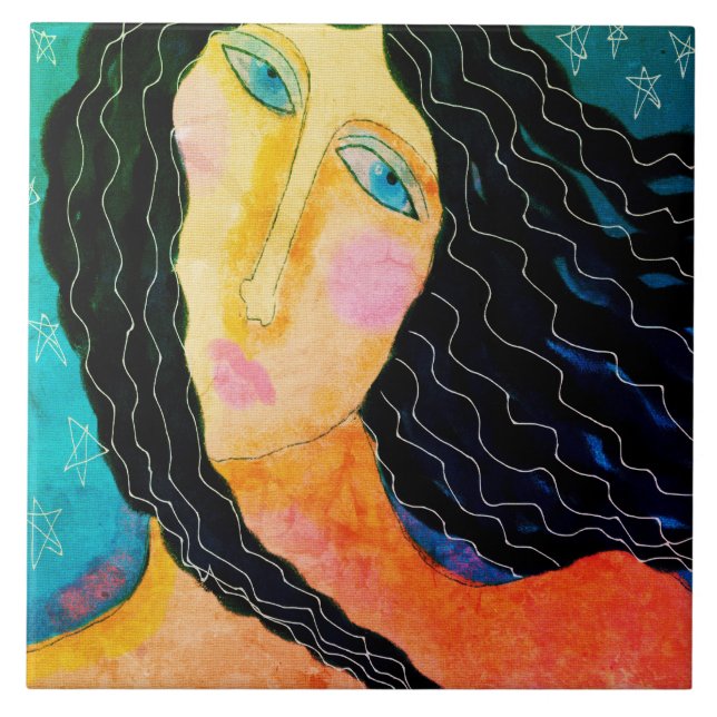 Starry Starry Night Abstrakte digitale Malerei Fliese (Vorderseite)