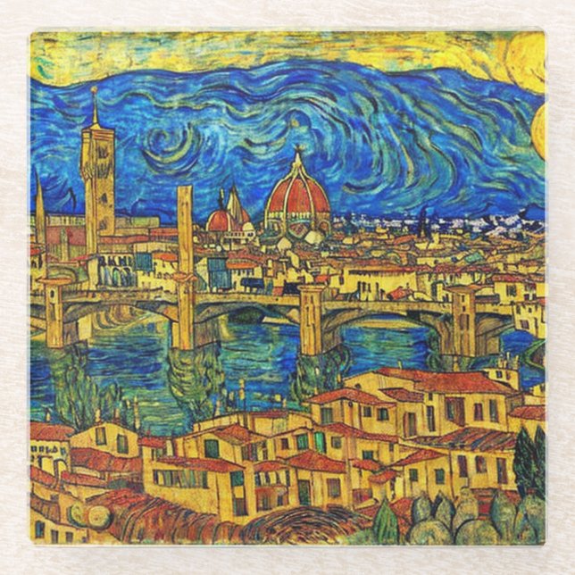 Starry Starry Night Florence Italien Glasuntersetzer (Vorderseite)