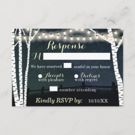 Starry String Light Birch Tree Wedding RSVP Cards