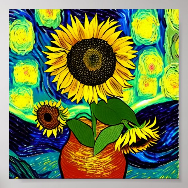 Starry Sunflower Night Poster (Vorne)
