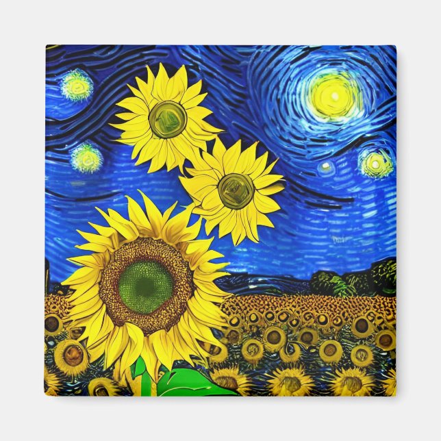 Starry Sunflowers Night Magnet (Vorne)