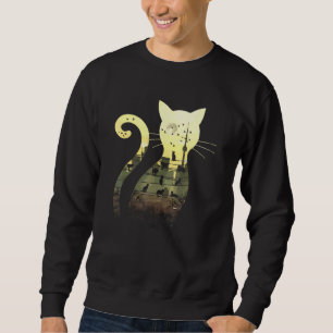 Starry Sunset Night Urban City Skyline Black Cats Sweatshirt