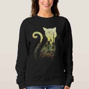 Starry Sunset Night Urban City Skyline Black Cats Sweatshirt