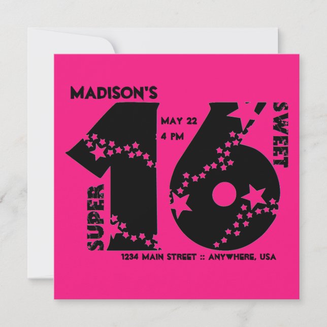 Starry Super Sweet 16 Einladung (Vorderseite)