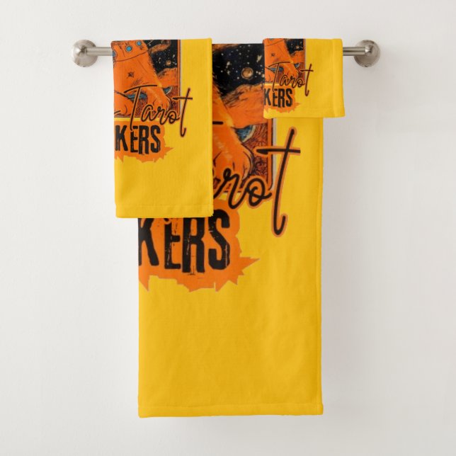 Starry Tarot & Cat | Orange Feline Design Badhandtuch Set (Insitu)