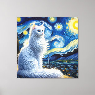 Starry Turkish Angora Cat Portrait - Haustier Port Leinwanddruck