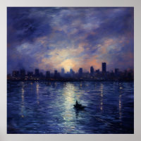 Starry Urban Landscape: Impressionist Night Art