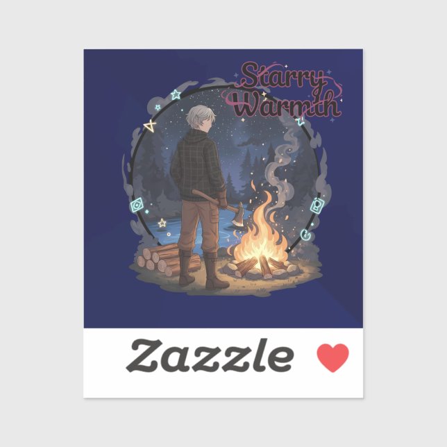 Starry Warmth - Lumberjack Anime Boy by Campfire Aufkleber (Blatt)