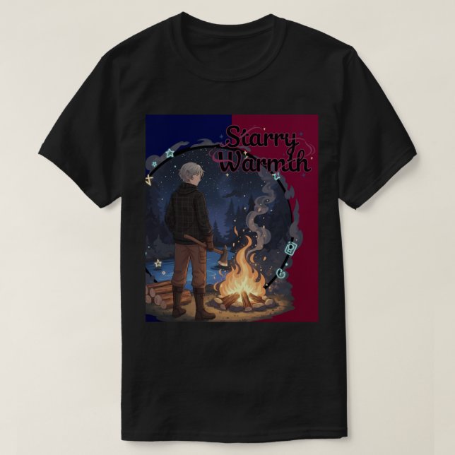 Starry Warmth - Lumberjack Anime Boy by Campfire T-Shirt (Design vorne)