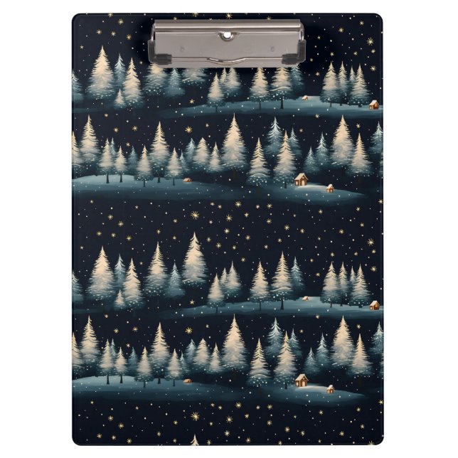 Starry Winter Forest Night Clipboard Klemmbrett (Vorderseite)