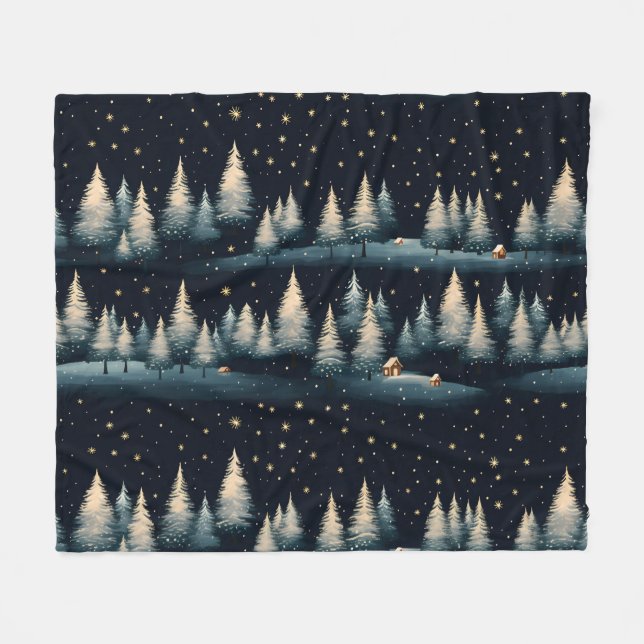 Starry Winter Forest Night Fleece Blanket (Vorderseite (Horizontal))