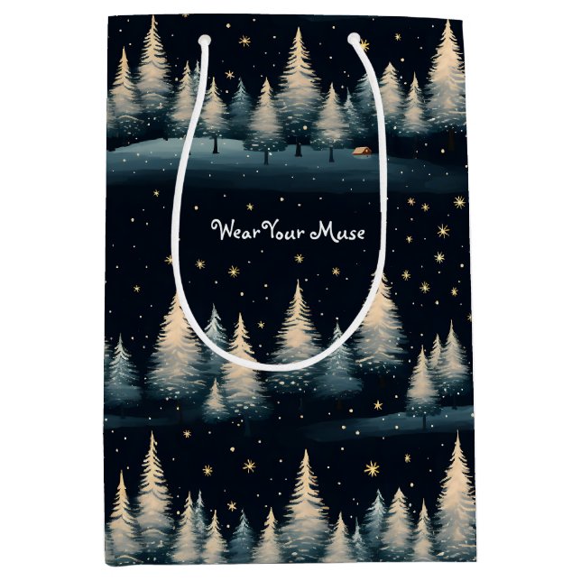 Starry Winter Forest Night Geschenktasche Mittlere Geschenktüte (Vorderseite)