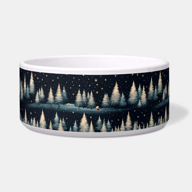 Starry Winter Forest Night Keramik Pet Bowl Napf (Vorderseite)