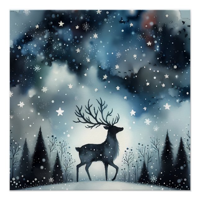 Starry Winter Night Deer  Poster (Vorderseite)