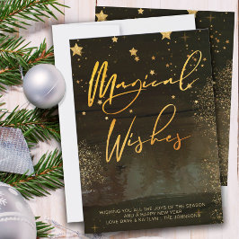 Starry Winter Night Magic wünscht Gold-Script Feiertagskarte