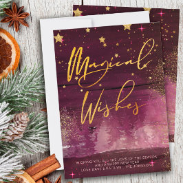 Starry Winter Night Magical Wakes Ruby and Gold Feiertagskarte
