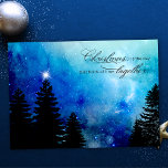Starry Winter Night mit Sternen, Pine & Christmas  Feiertagskarte<br><div class="desc">Schöne elegante Pinienbäume in Silhouette vor einem Hintergrund tiefblauer Sternenhimmel in der Nacht mit Single leuchtenden Stern und Weihnachtszitat mit maßgeschneiderten Textgrafiken und bearbeitbaren Textfeldern. Zurück bietet ergänzende Wälder in Silhouette und bearbeitbare Textfelder.</div>
