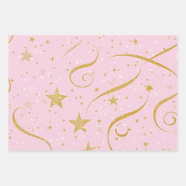 Starry Wrap - Pink & Gold Star Geschenkpapier Set