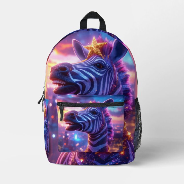 Stars And Stripes with Zebra Zanzibar Round Pillow Bedruckter Rucksack (Vorderseite)