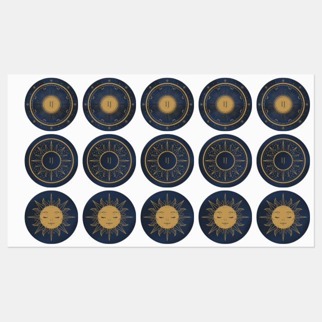 stars and sun etiketten (Blatt)