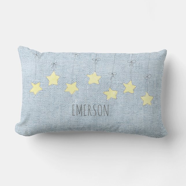 Stars Baby Name Birthdate Pastel Blue Kinderzimmer Lendenkissen (Vorderseite)