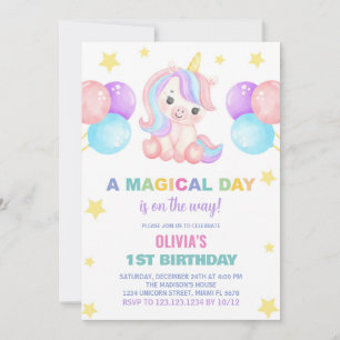 Stars Ballons Einhorn Einladung zum Geburtstag