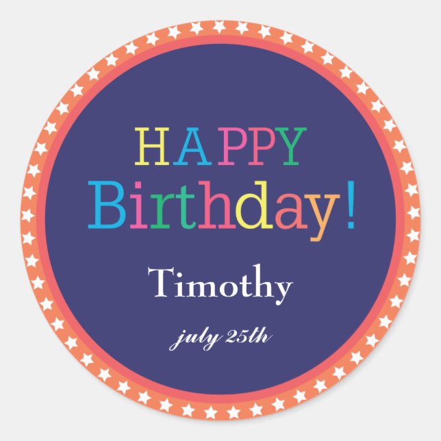 Stars Birthdaystickers Runder Aufkleber (Vorderseite)