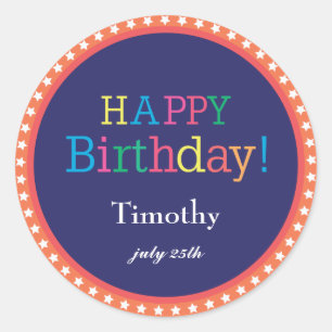 Stars Birthdaystickers Runder Aufkleber