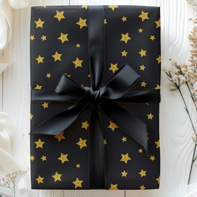 Stars Black Gold Feiertag Geburtstag Neue Jahre Geschenkpapier (Von Creator hochgeladen)