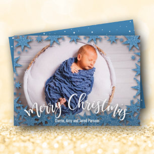 Stars Blue Imitats Glitzer Weihnachts-Foto Feiertagskarte