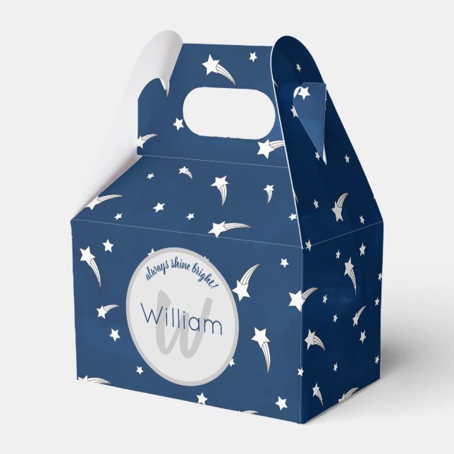 Stars Blue Watercolor Monogram Baby Boy Birthday Geschenkschachtel (Vorderseite)